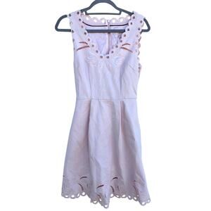 Ted Baker Emalise V Neck‎ Embroidered Skater Dress, Pink, Sz 1 (Sz 4)